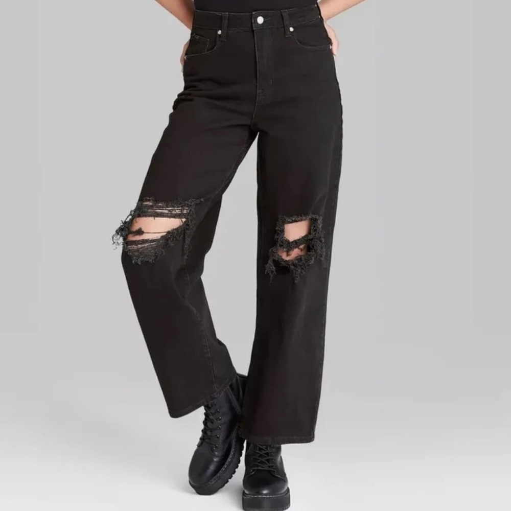 Wild Fable Black Ripped Straight Leg Jeans